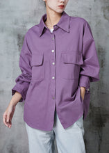 Load image into Gallery viewer, Casual Purple Oversized Pockets Cotton Blouses Spring