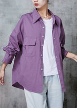 Load image into Gallery viewer, Casual Purple Oversized Pockets Cotton Blouses Spring