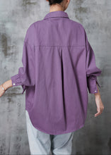 Load image into Gallery viewer, Casual Purple Oversized Pockets Cotton Blouses Spring