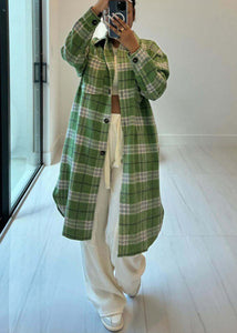 Casual Purple Pockets Plaid Woolen Shirts Coat Fall