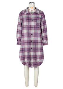 Casual Purple Pockets Plaid Woolen Shirts Coat Fall