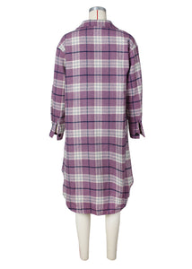 Casual Purple Pockets Plaid Woolen Shirts Coat Fall