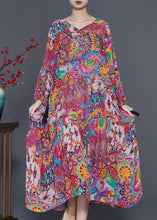 Load image into Gallery viewer, Casual Purple Print Drawstring Chiffon Maxi Dresses Spring