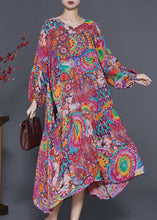 Load image into Gallery viewer, Casual Purple Print Drawstring Chiffon Maxi Dresses Spring