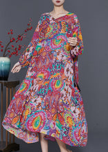 Load image into Gallery viewer, Casual Purple Print Drawstring Chiffon Maxi Dresses Spring