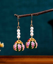 Load image into Gallery viewer, Casual Rainbow Sterling Silver Overgild Pearl Chalcedony Hollow Out Floral Drop Earrings