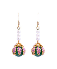 Load image into Gallery viewer, Casual Rainbow Sterling Silver Overgild Pearl Chalcedony Hollow Out Floral Drop Earrings