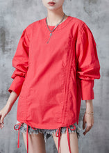 Load image into Gallery viewer, Casual Red Cinched Cotton Sweatshirts Top Summer