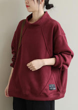 Load image into Gallery viewer, Casual Red Hign Neck Warm Fleece Pullover Sweatshirt Top Winter