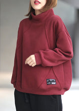 Load image into Gallery viewer, Casual Red Hign Neck Warm Fleece Pullover Sweatshirt Top Winter