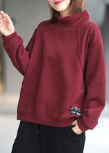 Load image into Gallery viewer, Casual Red Hign Neck Warm Fleece Pullover Sweatshirt Top Winter