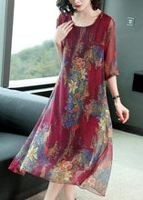 Load image into Gallery viewer, Casual Red O-Neck Print Silk Maxi Dresses Half Sleeve