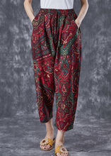 Load image into Gallery viewer, Casual Red Oversized Pockets Print Linen Pants Trousers Summer