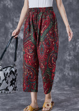 Load image into Gallery viewer, Casual Red Oversized Pockets Print Linen Pants Trousers Summer