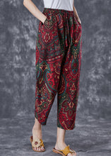 Load image into Gallery viewer, Casual Red Oversized Pockets Print Linen Pants Trousers Summer