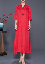 Load image into Gallery viewer, Casual Red Oversized Side Open Silk Dresses Bracelet Sleeve