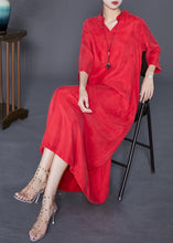 Load image into Gallery viewer, Casual Red Oversized Side Open Silk Dresses Bracelet Sleeve