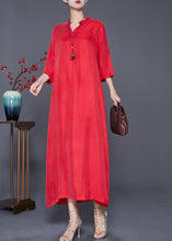 Load image into Gallery viewer, Casual Red Oversized Side Open Silk Dresses Bracelet Sleeve