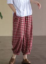 Load image into Gallery viewer, Casual Red Plaid Pockets Elastic Waist Linen Crop Pants Summer