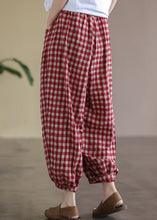 Load image into Gallery viewer, Casual Red Plaid Pockets Elastic Waist Linen Crop Pants Summer