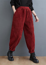 Load image into Gallery viewer, Casual Red Pockets Elastic Waist Corduroy Warm Fleece Pants Winter