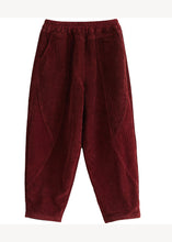 Load image into Gallery viewer, Casual Red Pockets Elastic Waist Corduroy Warm Fleece Pants Winter