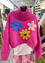 Load image into Gallery viewer, Casual Rose Turtleneck Floral Cotton Knit Sweaters Fall