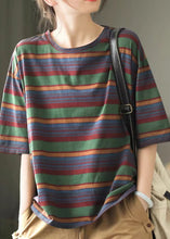 Load image into Gallery viewer, Casual Versatile Red O Neck Striped Cotton T Shirts Summer