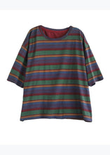 Load image into Gallery viewer, Casual Versatile Red O Neck Striped Cotton T Shirts Summer