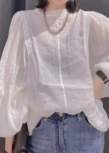 Load image into Gallery viewer, Casual Versatile White O Neck Cotton Tops Lantern Sleeve