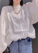 Load image into Gallery viewer, Casual Versatile White O Neck Cotton Tops Lantern Sleeve