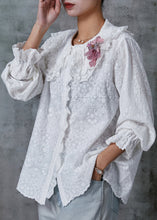 Load image into Gallery viewer, Casual White Double-layer Embroidered Cotton Blouse Top Spring