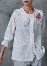 Load image into Gallery viewer, Casual White Double-layer Embroidered Cotton Blouse Top Spring