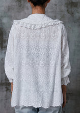 Load image into Gallery viewer, Casual White Double-layer Embroidered Cotton Blouse Top Spring