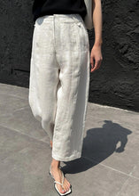 Load image into Gallery viewer, Casual White Patchwork Pockets High Waist Linen Crop Pants Summer