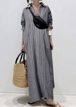 Load image into Gallery viewer, Casual White Peter Pan Collar Striped Maxi Shirts Dresses Long Sleeve