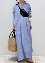 Load image into Gallery viewer, Casual White Peter Pan Collar Striped Maxi Shirts Dresses Long Sleeve