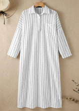 Load image into Gallery viewer, Casual White Peter Pan Collar Striped Maxi Shirts Dresses Long Sleeve