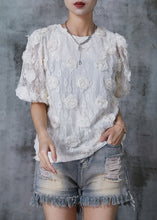 Load image into Gallery viewer, Casual White Puff Sleeve Floral Lace Shirts Summer