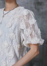 Load image into Gallery viewer, Casual White Puff Sleeve Floral Lace Shirts Summer