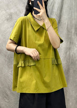 Load image into Gallery viewer, Casual Yellow Green Square Collar Ruffled Patchwork T Shirt Summer