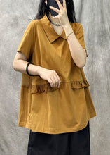 Load image into Gallery viewer, Casual Yellow Green Square Collar Ruffled Patchwork T Shirt Summer