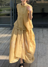 Load image into Gallery viewer, Casual Yellow Lace Patchwork Tops And Skirts Cotton Two Pieces Set Summer