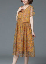 Load image into Gallery viewer, Casual Yellow O-Neck Print Patchwork Tulle Long Dresses Summer