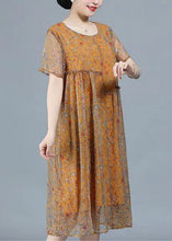 Load image into Gallery viewer, Casual Yellow O-Neck Print Patchwork Tulle Long Dresses Summer