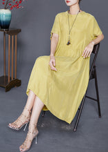 Load image into Gallery viewer, Casual Yellow Oversized Patchwork Wrinkled Silk Dresses Summer