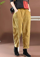 Load image into Gallery viewer, Casual Yellow Pockets Elastic Waist Corduroy Pants Spring