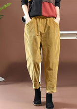 Load image into Gallery viewer, Casual Yellow Pockets Elastic Waist Corduroy Pants Spring