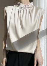 Load image into Gallery viewer, Champagne Solid Silk Tops Ruffled Summer