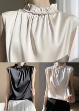 Load image into Gallery viewer, Champagne Solid Silk Tops Ruffled Summer